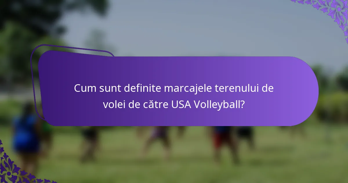 Cum sunt definite marcajele terenului de volei de către USA Volleyball?